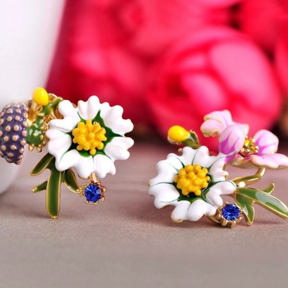 Elegant Enamel Floral Women's Earrings